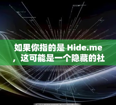 如果你指的是 Hide.me，这可能是一个隐藏的社交媒体应用，提供实时实时视频、直播、视频分享等功能。如果它是隐藏的MeMe（MeToo的缩写）可能是由隐藏的公司开发的